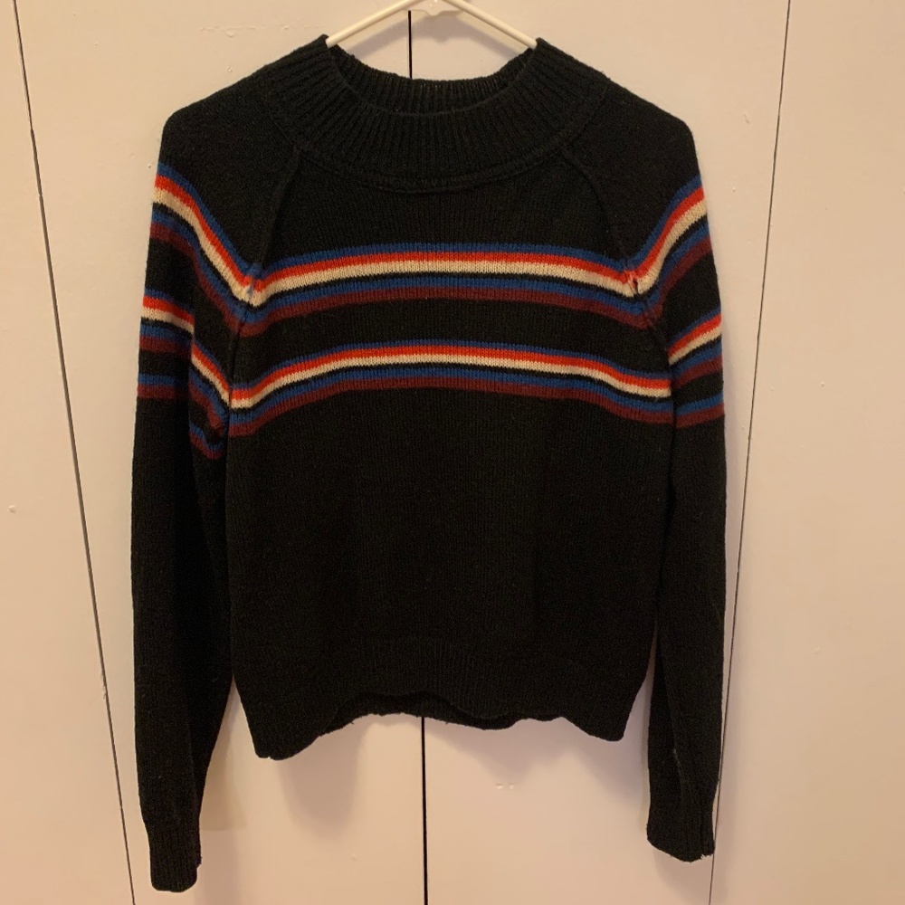 Free people wool blend raglan mock neck striped sweater 70s stranger things